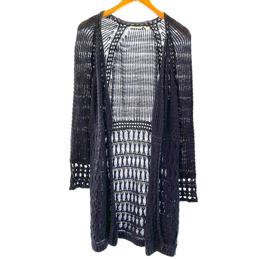 Lucky Brand Open Front Crochet Blue Cardigan Sweater Women's Size M Boho Beach